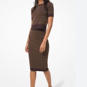 Michael Kors Brown Patterned Pencil Skirt and top set